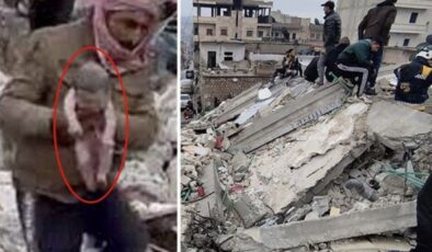 Enkaz altında doğum yaptı