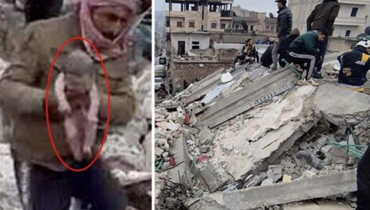 Enkaz altında doğum yaptı