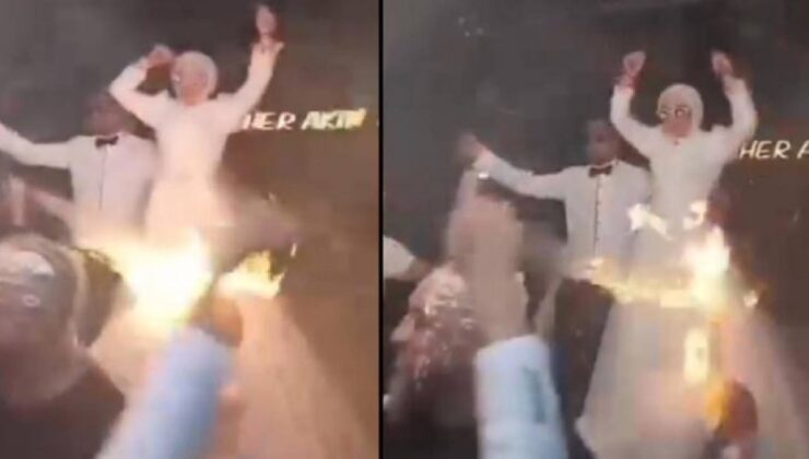 Düğündeki meşaleli şovda gelin ve damat ucuz kurtuldu